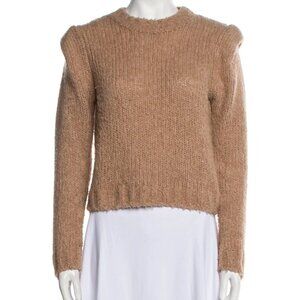 Naadam Camel Tan Wool Crew Neck Sweater Long Sleeve Frayed Edge S